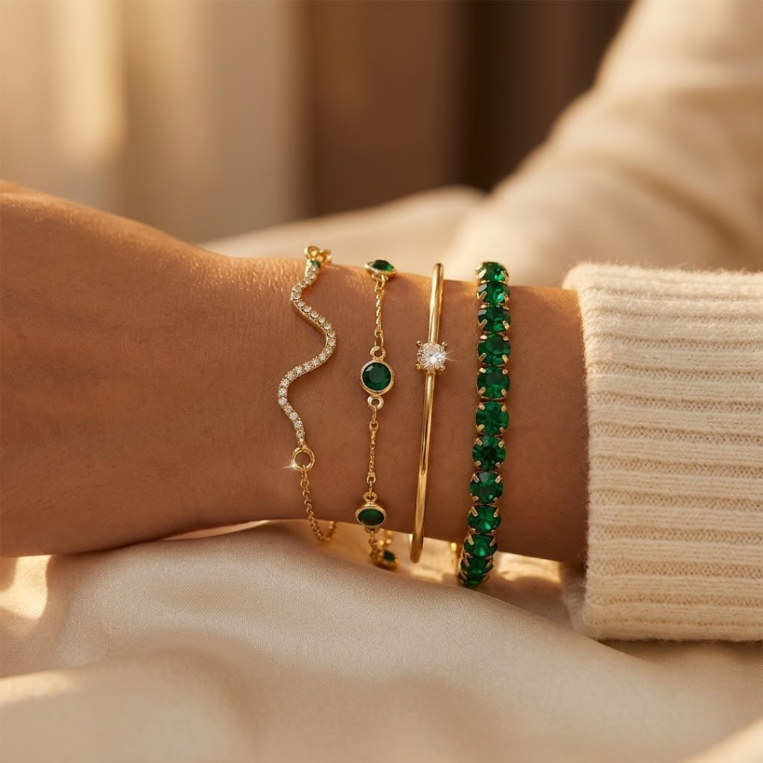 Ensemble de Bracelets Émeraude en Or