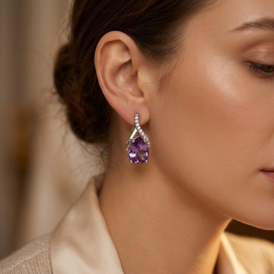 Boucles d'Oreilles Pendantes Améthyste en Argent