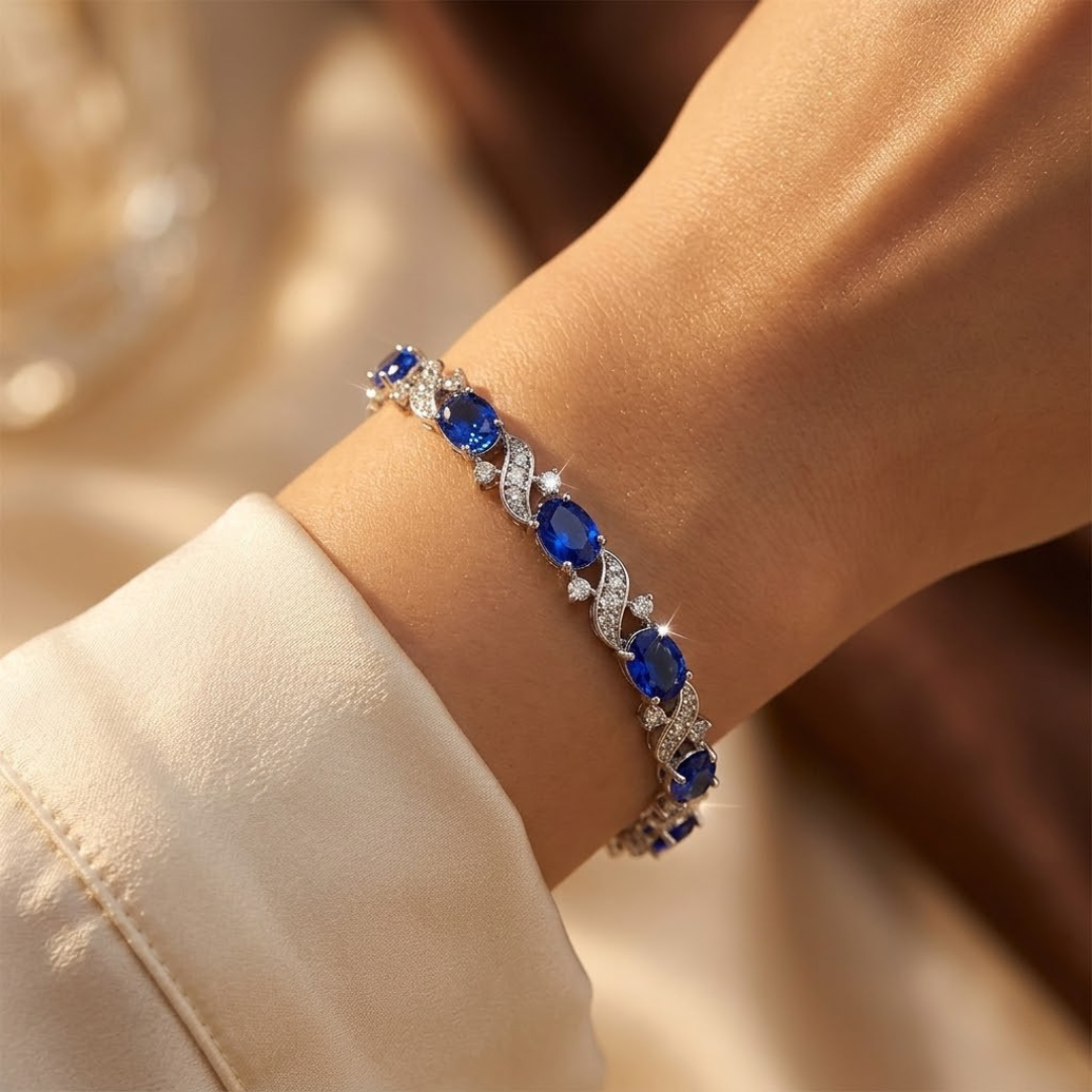 Bracelet à Maillons Saphir Floral en Argent