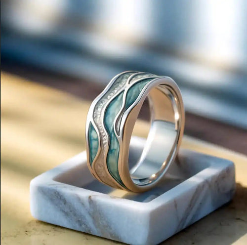 Bague Argent Vague Océan Turquoise