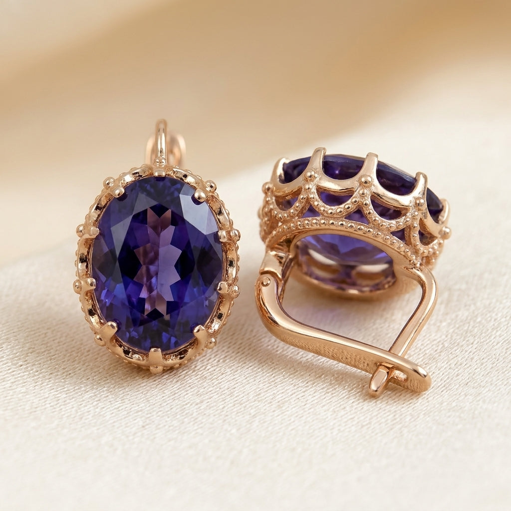 Boucles d'Oreilles Améthyste Couronne en Or