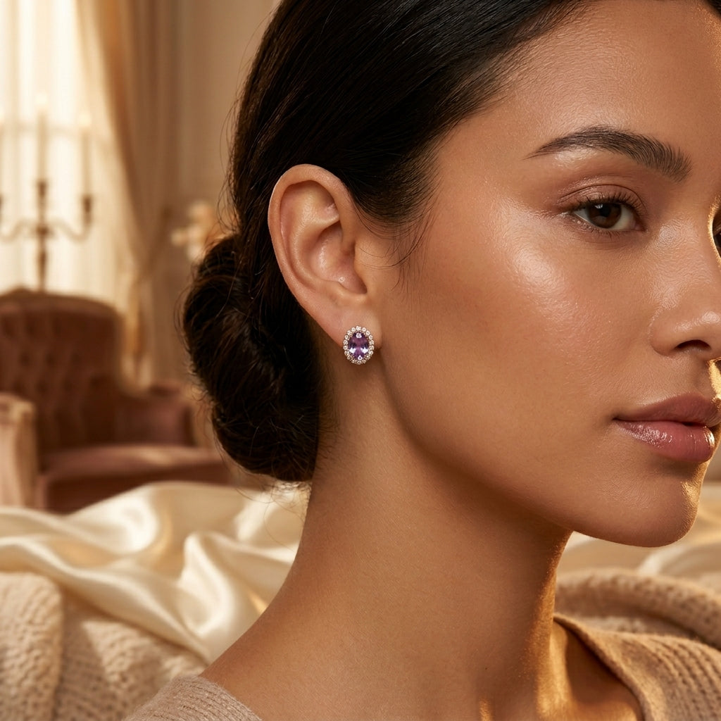 Boucles d'Oreilles Améthyste Halo en Or