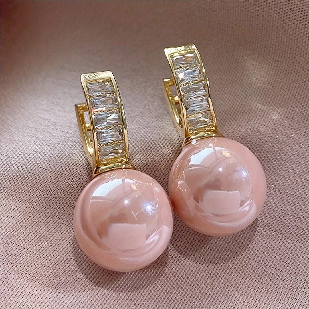 Boucles d'oreilles Huggie Baguette Perle Rose