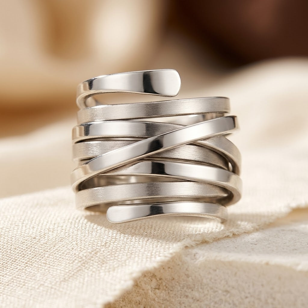 Bague Enveloppante Multi-Anneaux en Argent