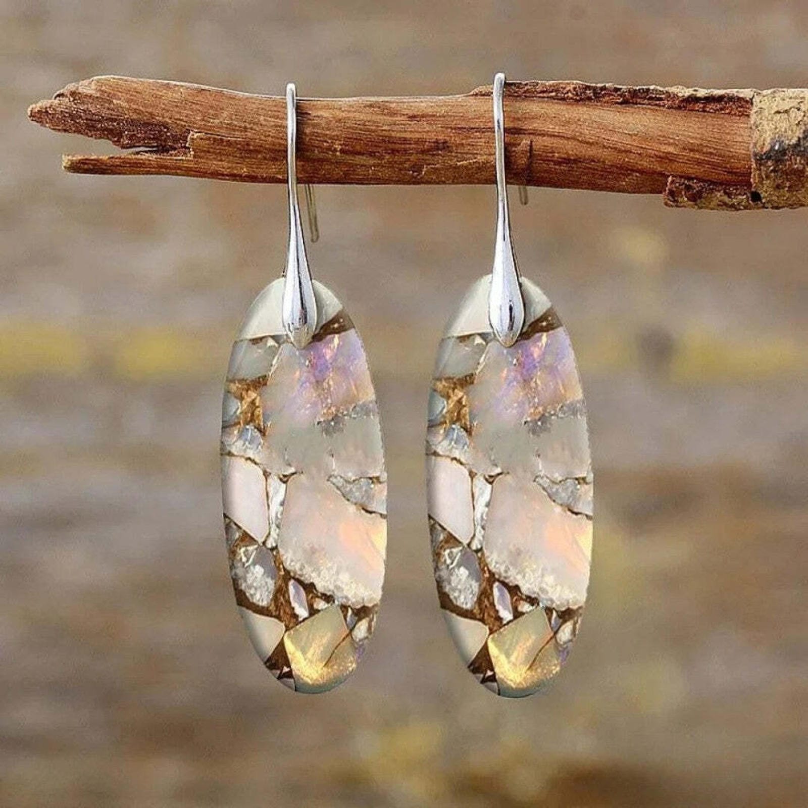 Boucles d'oreilles vintage en pierre ovale