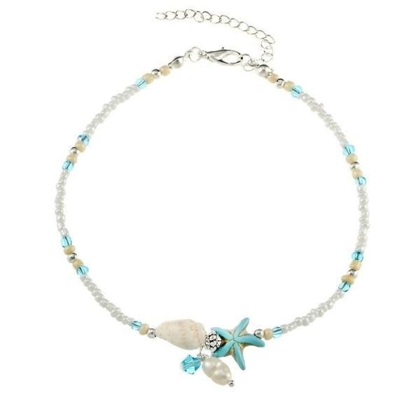 Bracelet de cheville étoile et coquillage en pierres naturelles