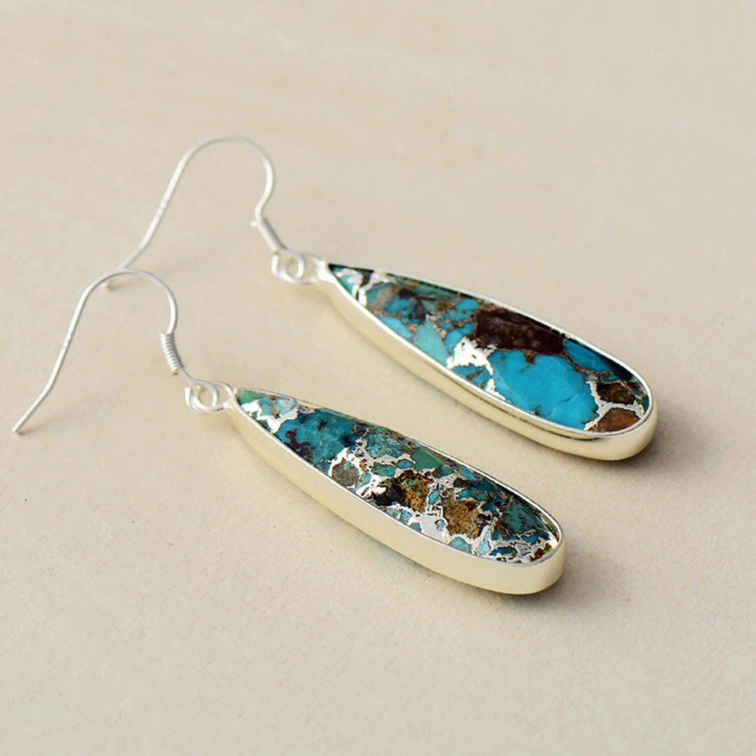Boucles d'oreilles en jaspe turquoise chic en forme de goutte