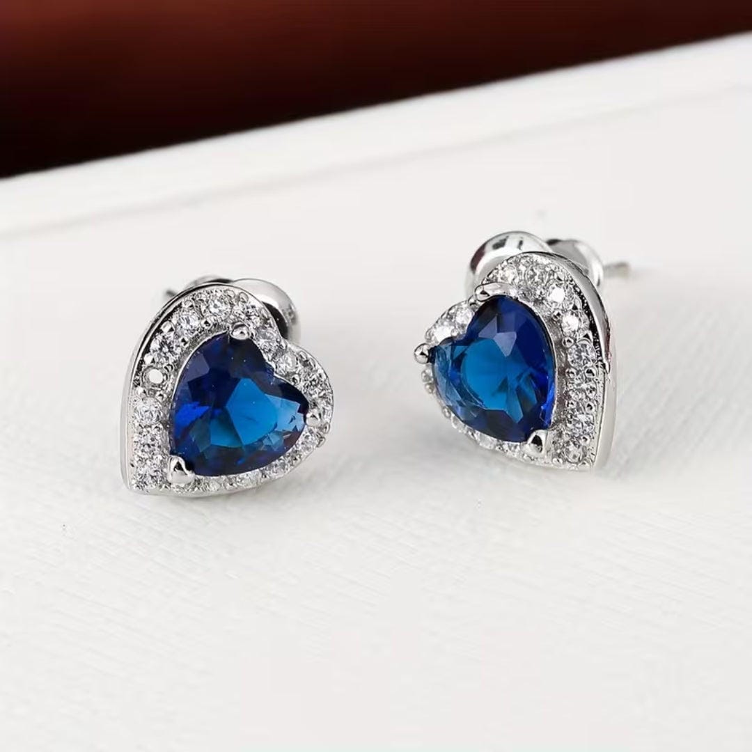 Boucles d'oreilles en argent Halo Cœur Émeraude