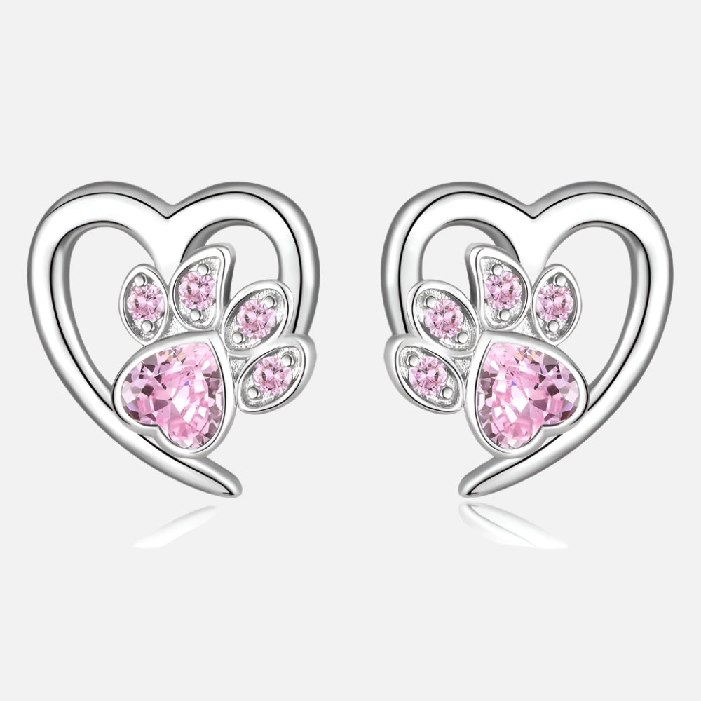 Boucles d'oreilles en forme de patte et de cœur avec zircon