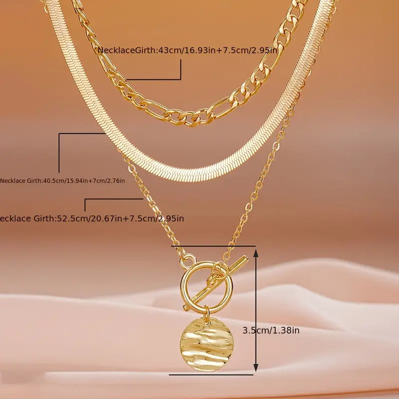 Savira | Collier multirangs médaille texturée | Or