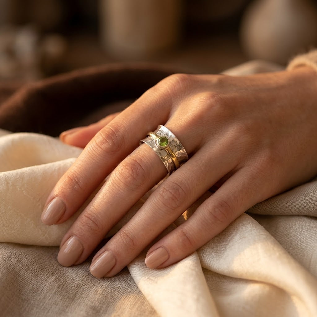 Bague Anneau Rustique en Argent et Or