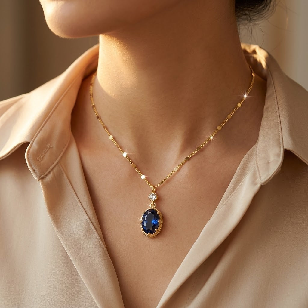 Collier Goutte Saphir Ovale en Or
