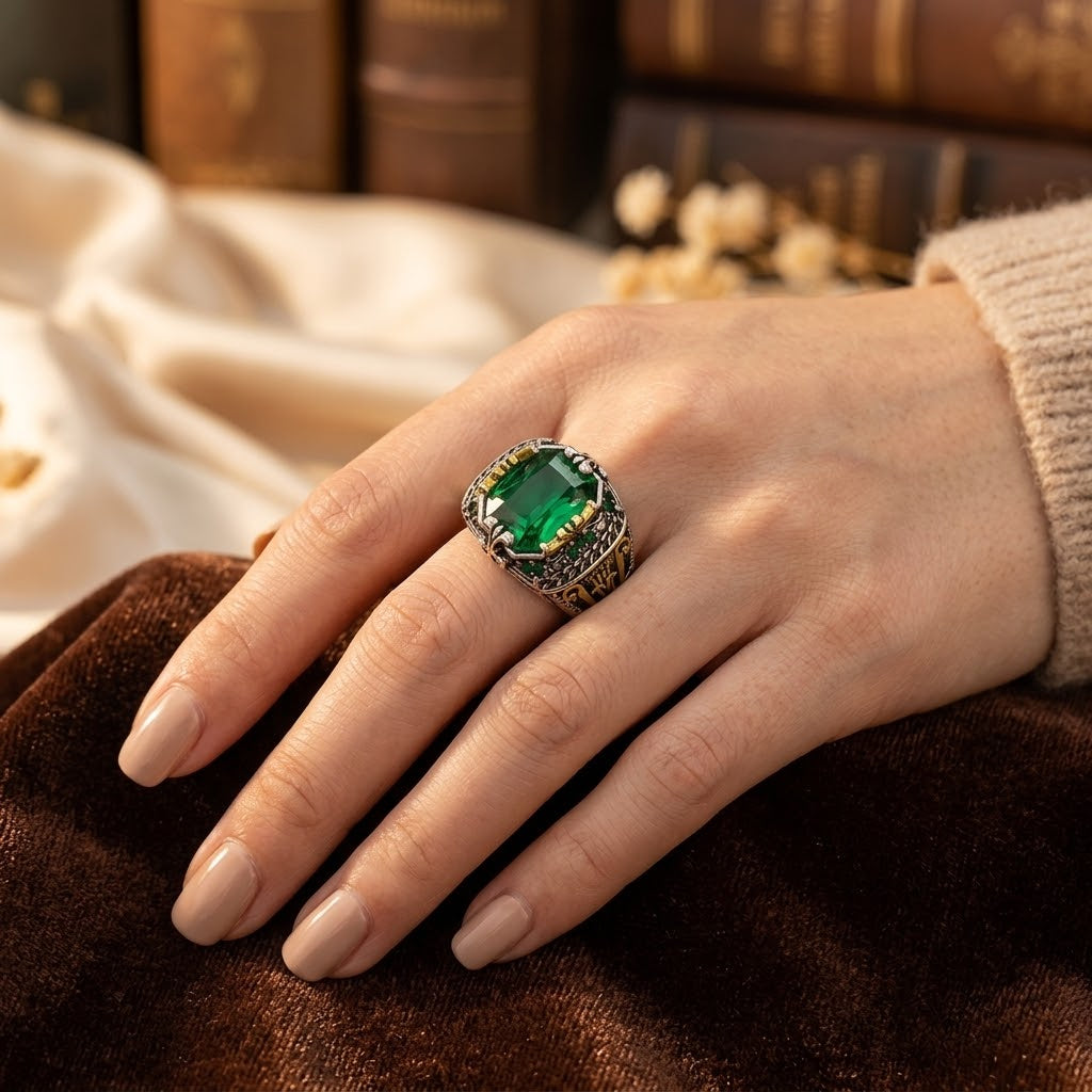 Bague Émeraude Vintage en Argent