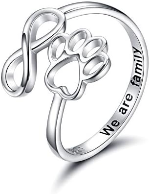 Bague en forme de patte et de cœur faite à la main – ajustable en argent sterling 925