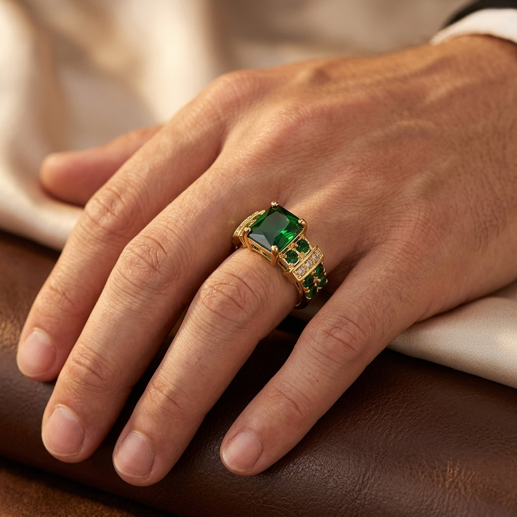 Bague Émeraude Géométrique en Or