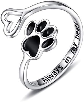Bague en forme de patte et de cœur faite à la main – ajustable en argent sterling 925