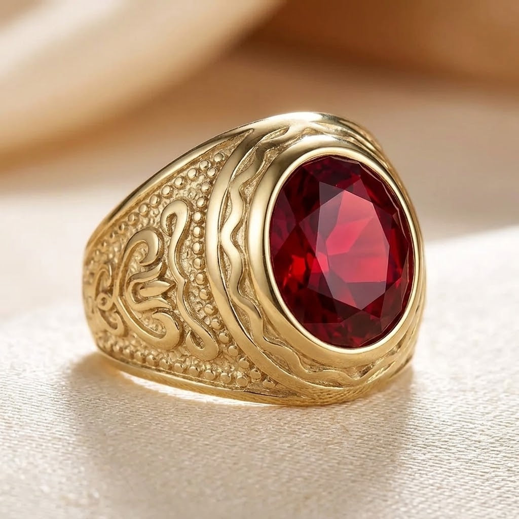 Bague Rubis Gravée en Or