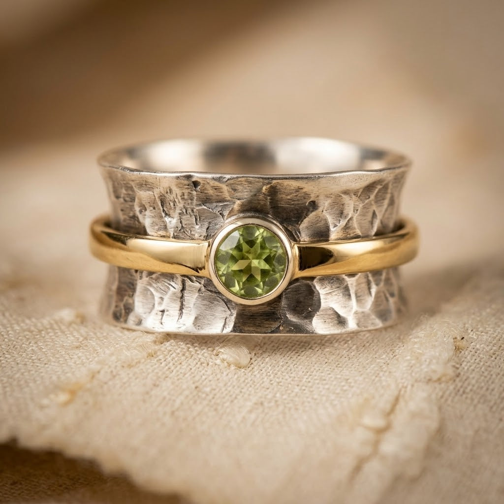 Bague Anneau Rustique en Argent et Or
