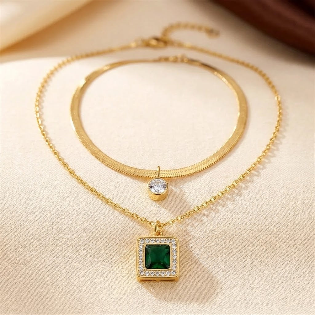 Collier Émeraude Superposé en Or
