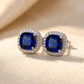 Boucles d'Oreilles Puces Saphir Halo en Argent