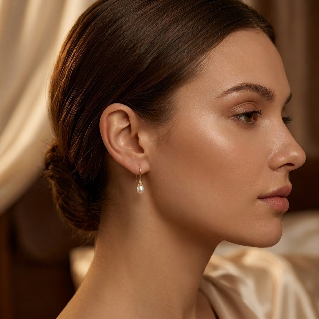 Boucles d'Oreilles Pendantes Perle en Or