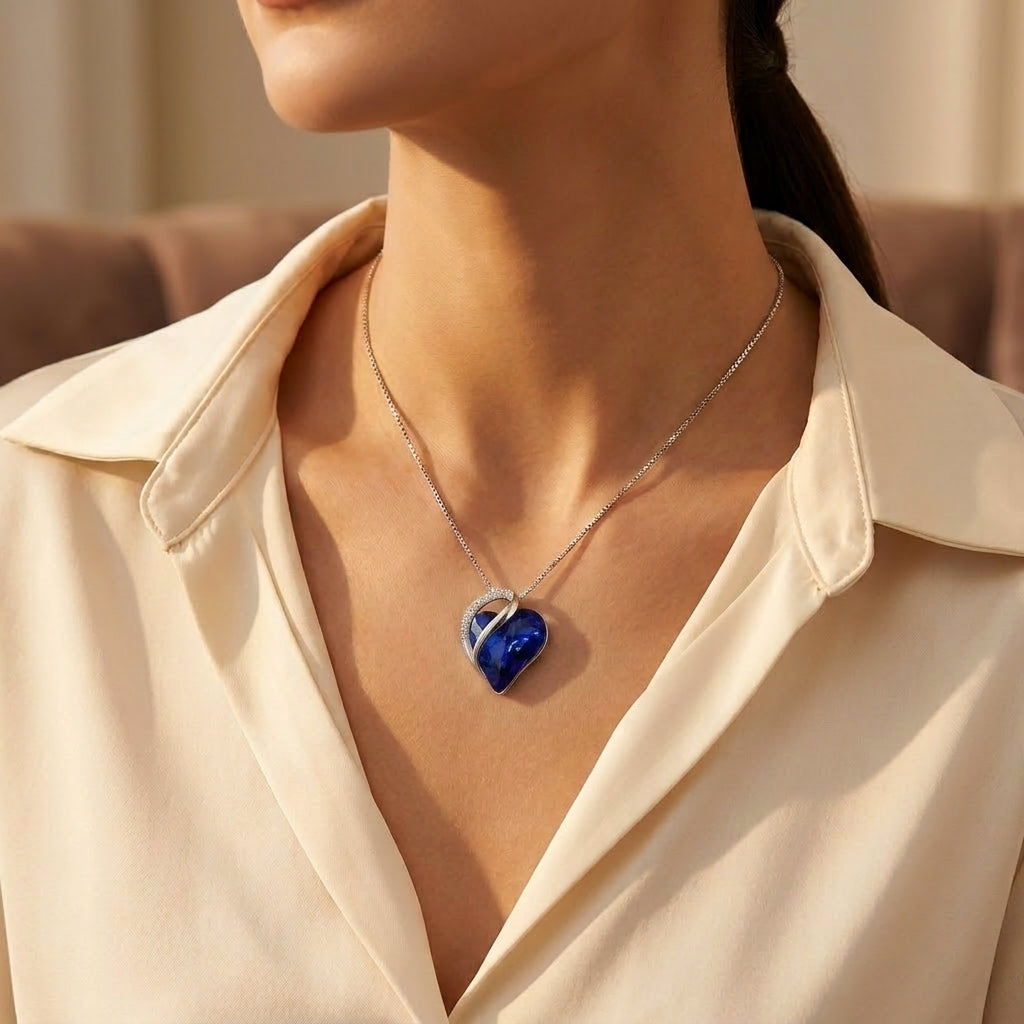 Collier Saphir Cœur en Argent