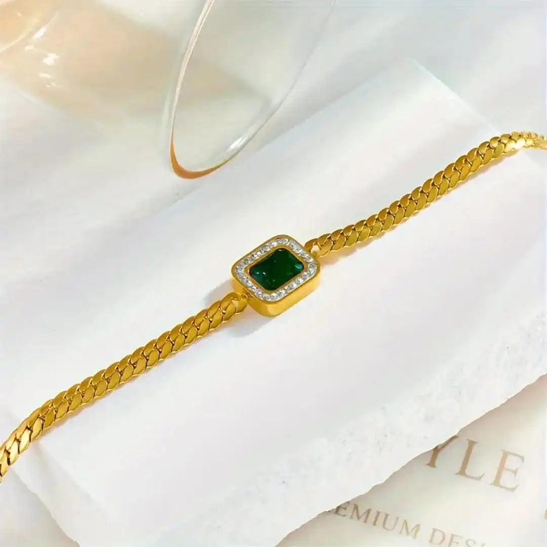 Bracelet en lien émeraude doré scintillant