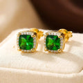 Boucles d'Oreilles Puces Émeraude Halo en Or