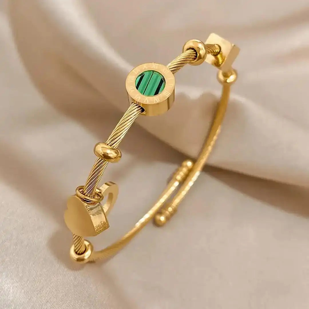 Bracelet pendentif Émeraude dorée