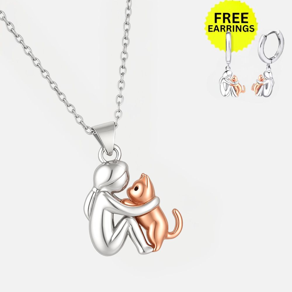 Collier pendentif chat avec boucles d'oreilles bonus – offre limitée