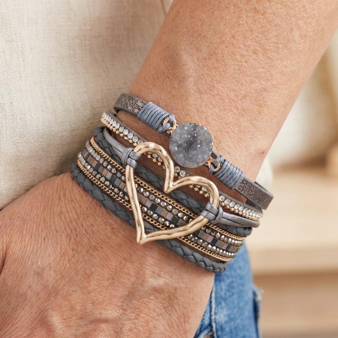 Bracelet en cuir multi-couches bohème