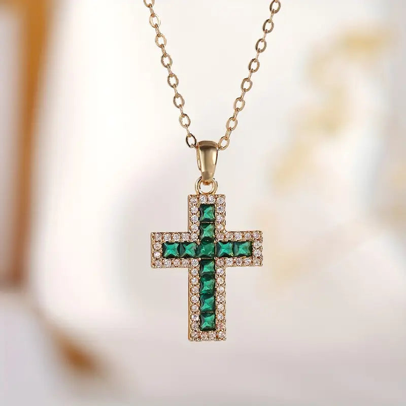 Solene | Collier pendentif croix émeraude | Or