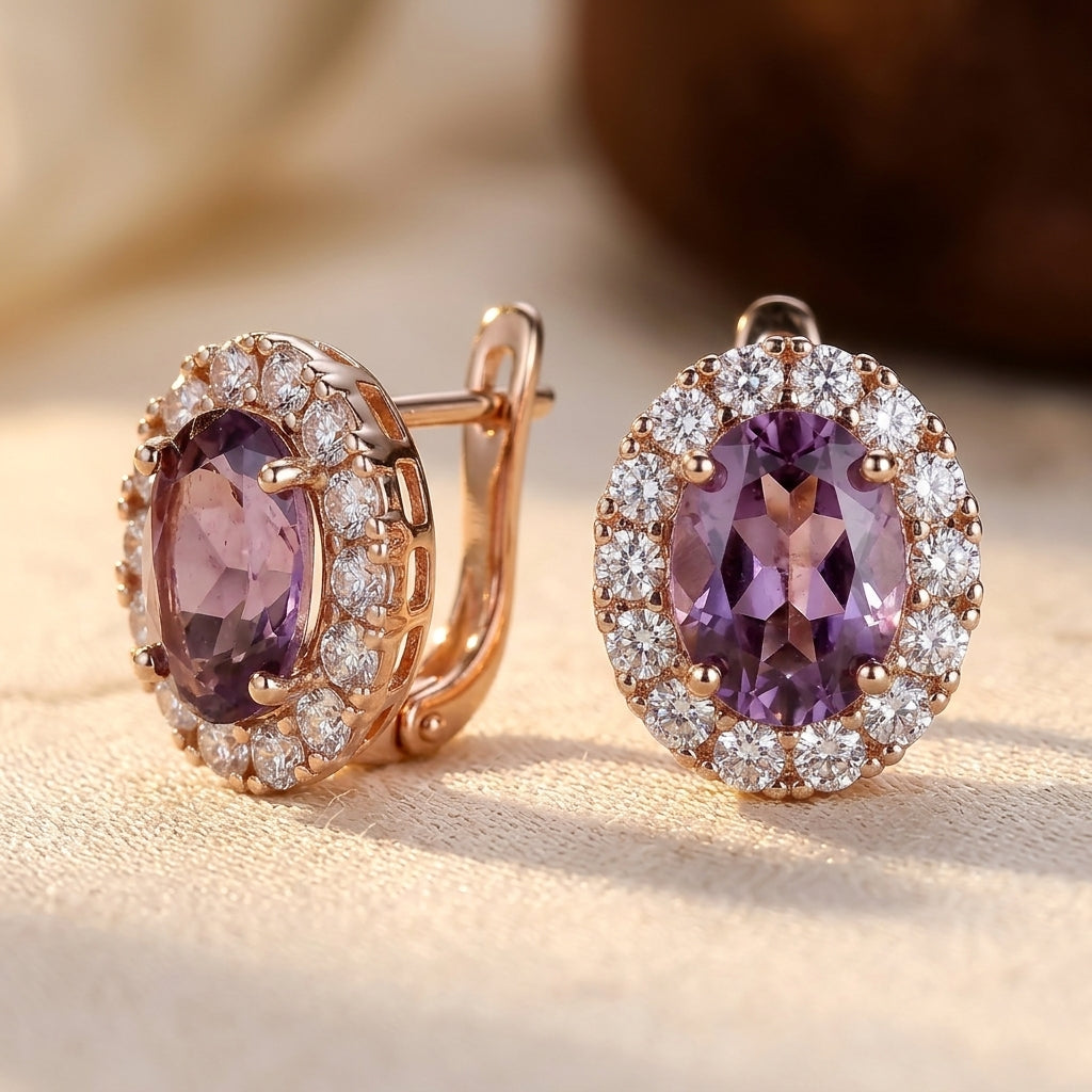 Boucles d'Oreilles Améthyste Halo en Or
