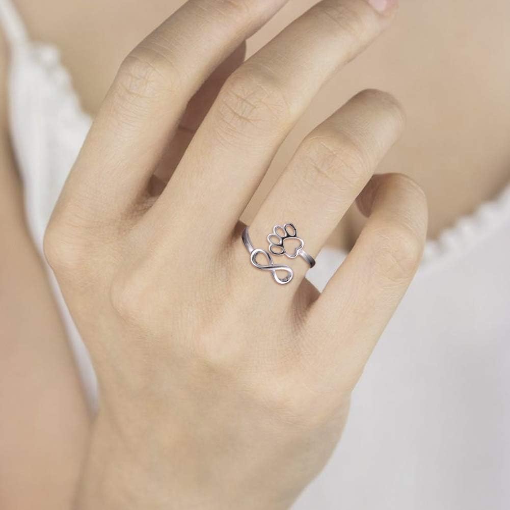 Bague en forme de patte et de cœur faite à la main – ajustable en argent sterling 925