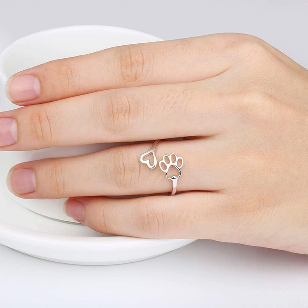Bague en forme de patte et de cœur faite à la main – ajustable en argent sterling 925