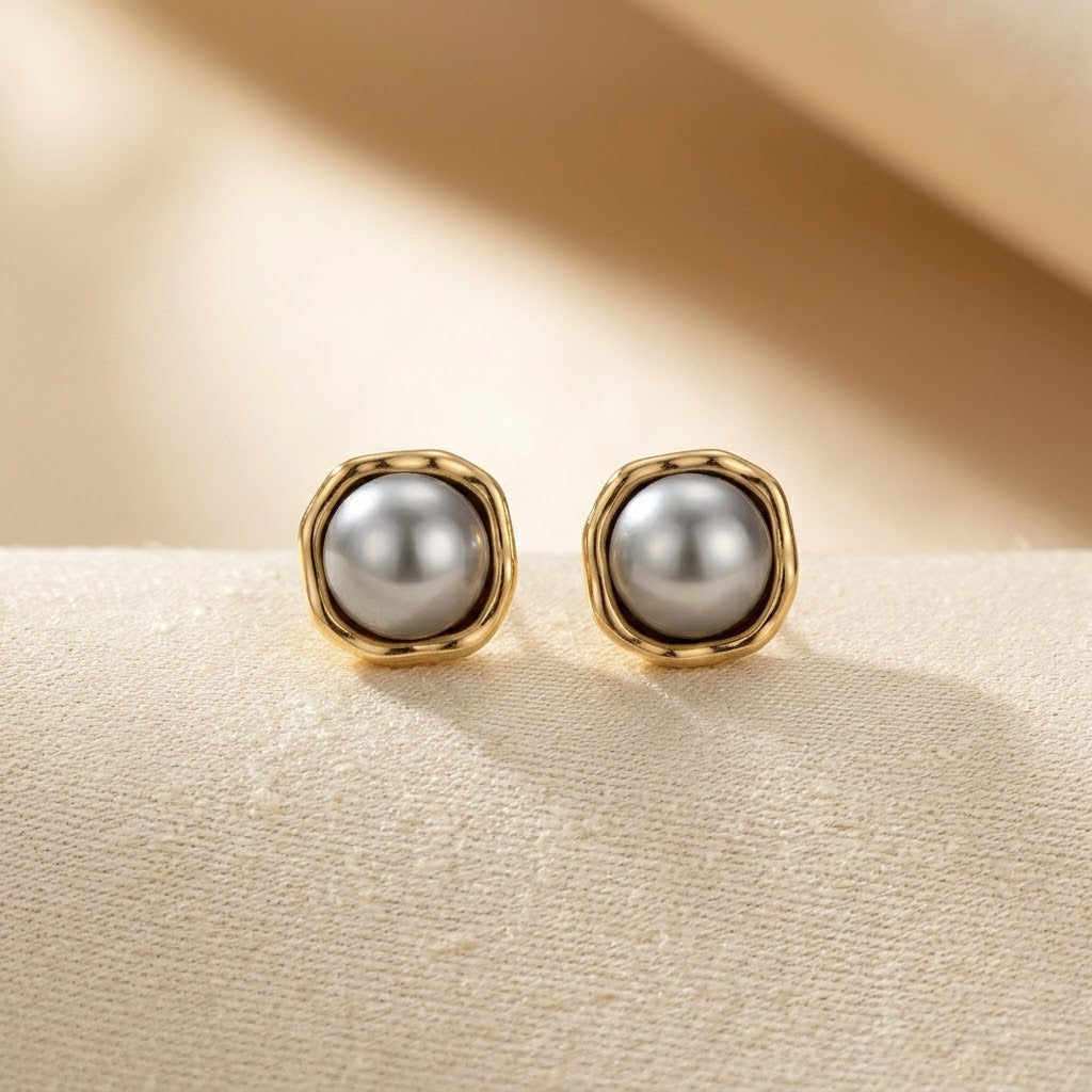 Boucles d'Oreilles Puces Perle en Or