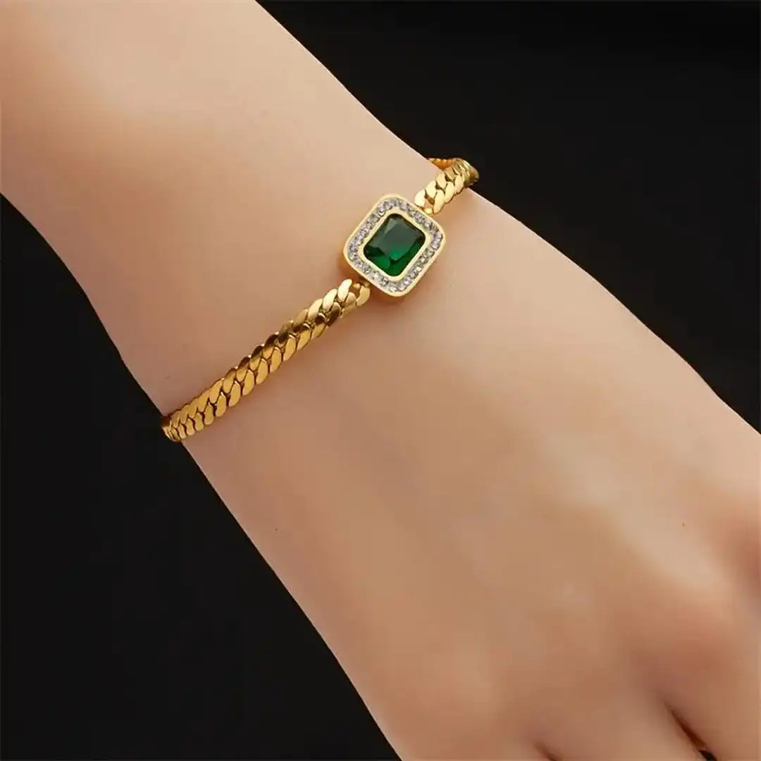 Bracelet en lien émeraude doré scintillant