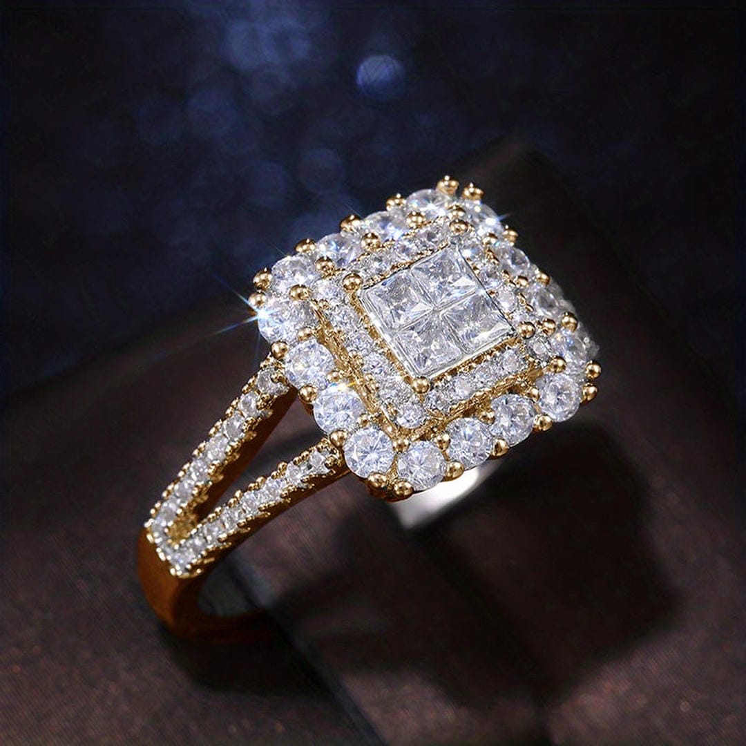 Bague de fiançailles en zirconium en forme de carré