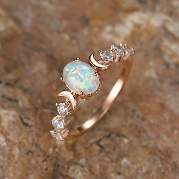 Bague en Opale Céleste et Pierre de Lune