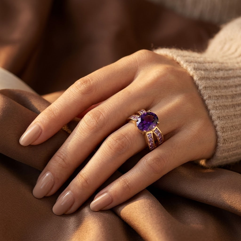 Bague Anneau Fendue Améthyste en Or
