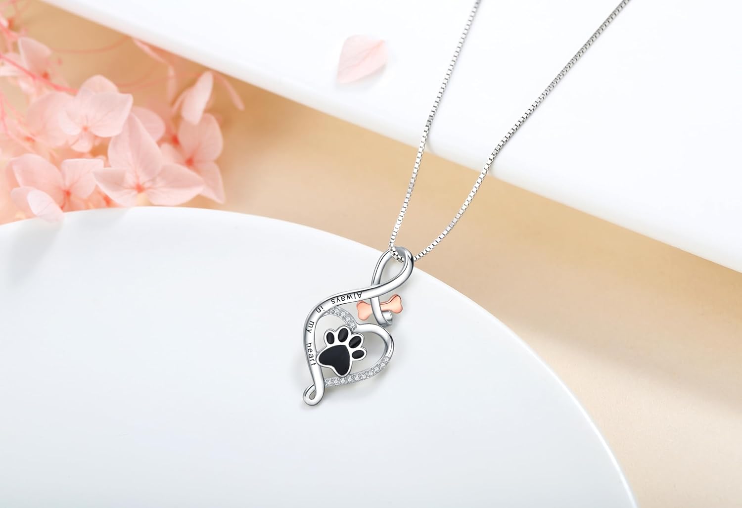 Collier patte chance cœur os et infini toujours dans mon cœur pendentif