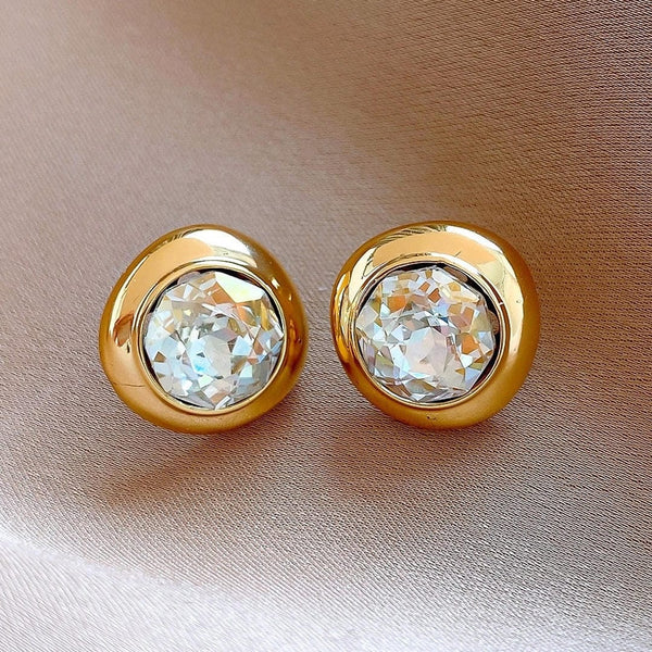 Boucles d'oreilles rondes en zirconium doré intemporelles