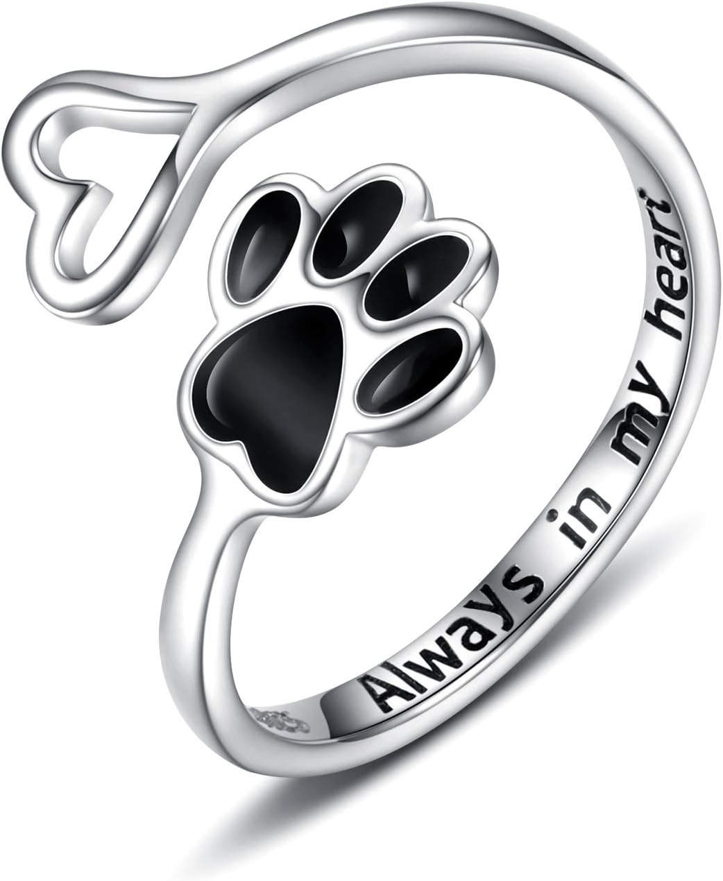 Bague en forme de patte et de cœur faite à la main – ajustable en argent sterling 925