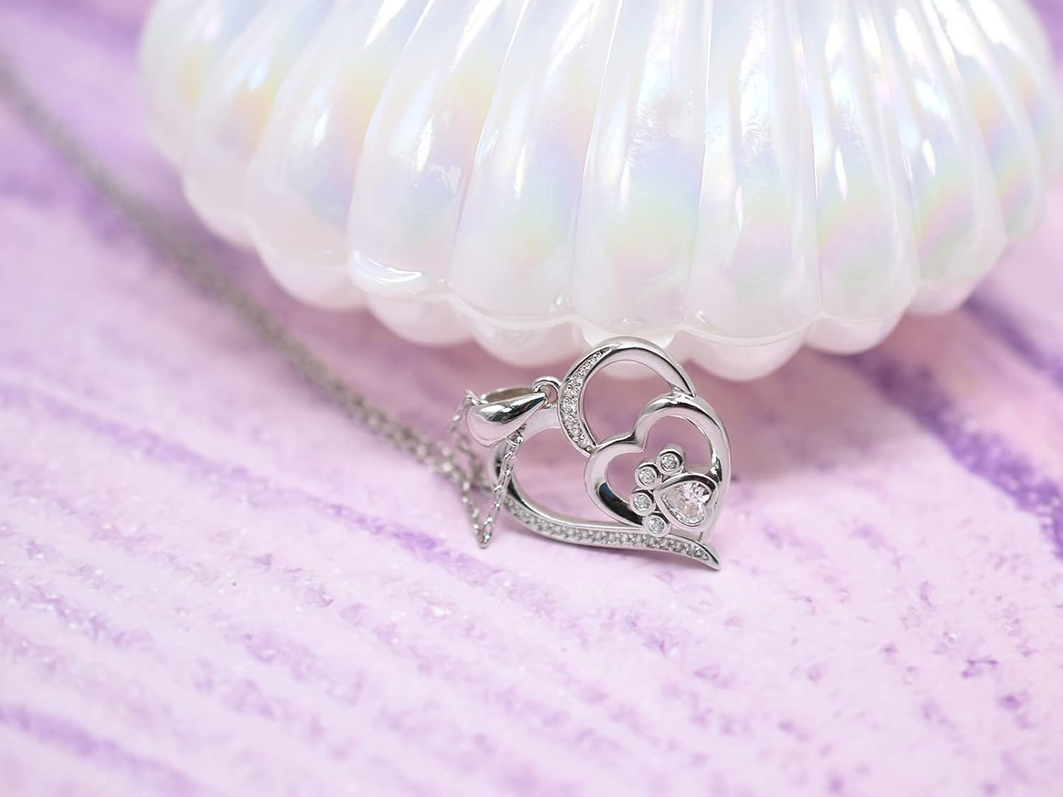 Collier en argent sterling avec pendentif patte et cœur en zircon
