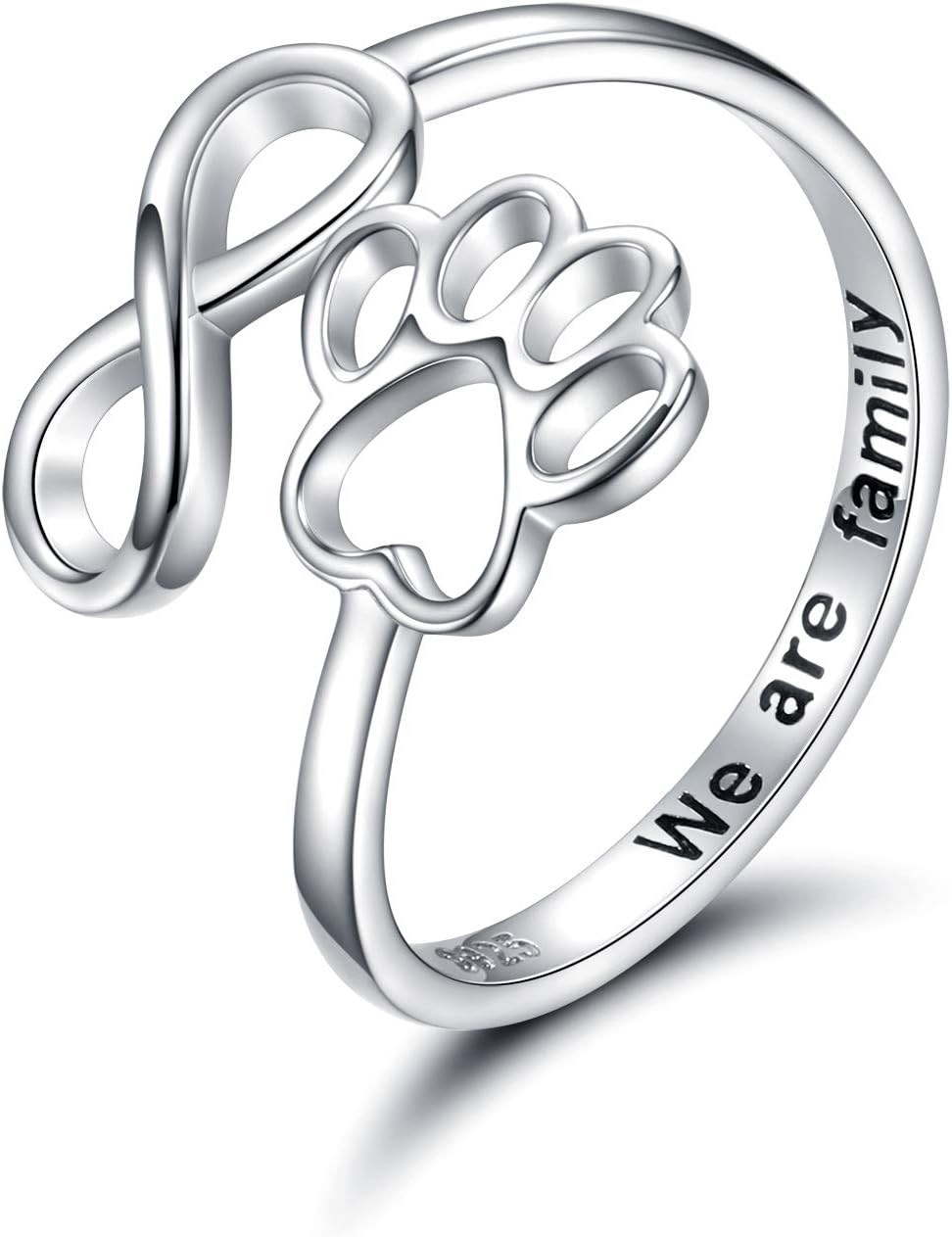 Bague en forme de patte et de cœur faite à la main – ajustable en argent sterling 925