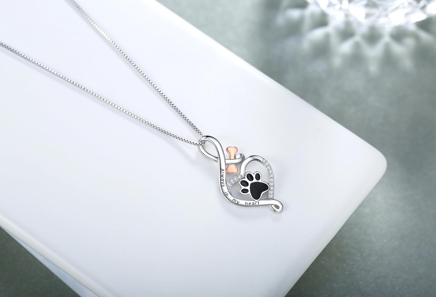 Collier patte chance cœur os et infini toujours dans mon cœur pendentif