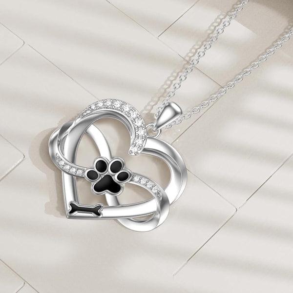 Collier en argent sterling 925 avec zirconium en forme de cœur et de patte