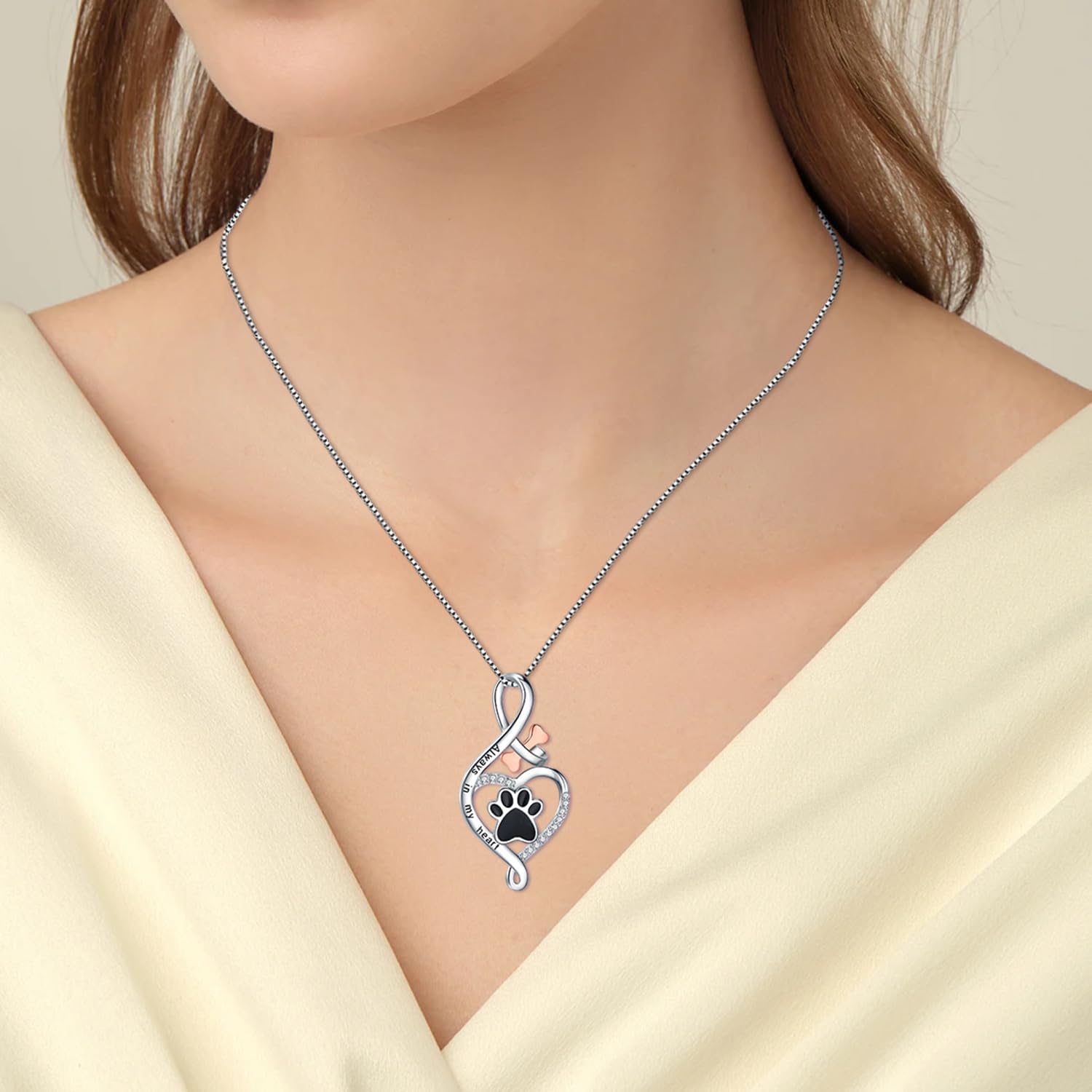 Collier patte chance cœur os et infini toujours dans mon cœur pendentif