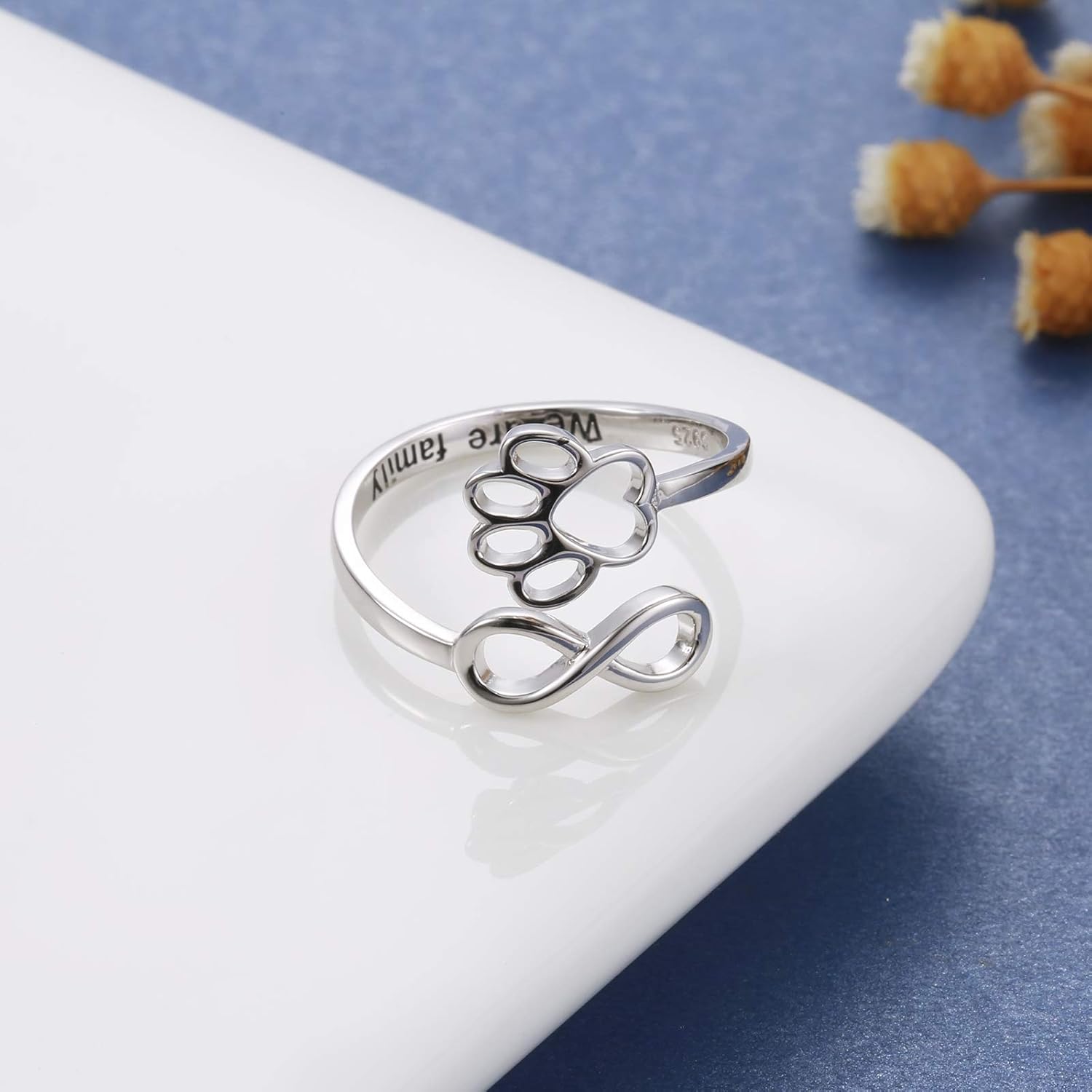 Bague en forme de patte et de cœur faite à la main – ajustable en argent sterling 925