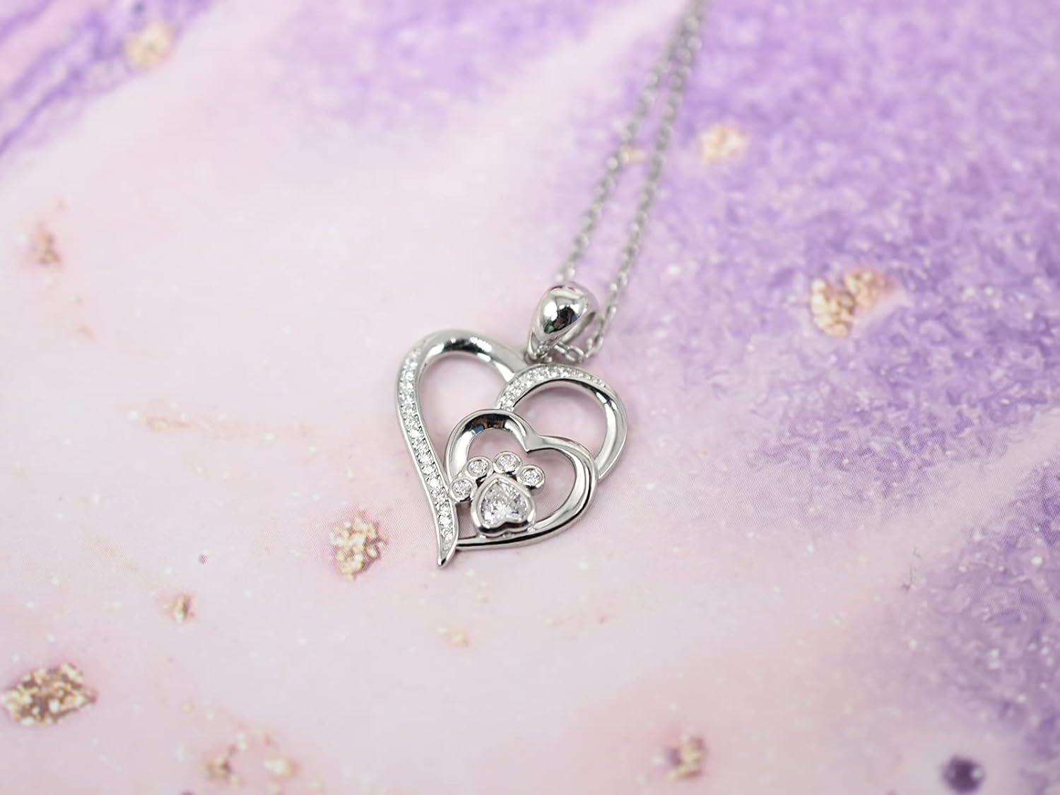 Collier en argent sterling avec pendentif patte et cœur en zircon
